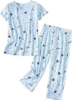 PNAEONG Women’s Pajama Set - Sleepwear Tops with Capri Pants Casual and Fun Prints Pajama Sets SY215-Purple-XL