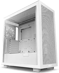 NZXT H7 Flow White - Mid-Tower Airflow PC Gaming Case - Tempered Glass - Enhanced Cable Management - Water-Cooling Ready