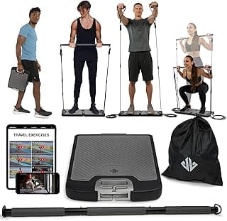 EVO Gym - Portable Home Gym Strength Training Equipment, At Home Gym | All in One Gym - Resistance Bands, Base Holds Gym Bar & Handles for Travel | Portable Gym & Home Exercise Equipment