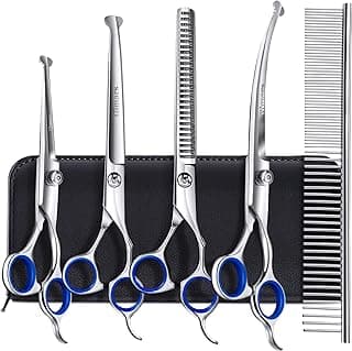 Gimars Titanium Coated Professional 6 in 1 4CR Stainless Steel Dog Grooming Scissors with Safety Round Tip, Heavy Duty Pet Grooming Scissor for Dogs, Cats and Other Animals