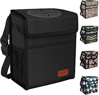 Femuar Leak Proof Car Trash Can with Lid - Waterproof Automotive Garbage Bin for SUVs, Collapsible and Portable Car Trash Bag, Black