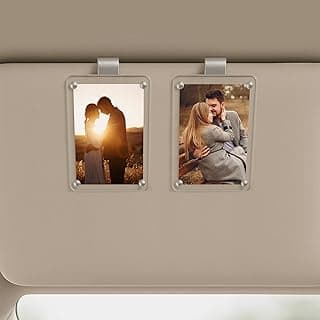 2PCS Car Picture Holder, Acrylic Magnetic Holder Car Accessories with Family Photo, Car Visor Clip, Car Picture Frame, New Car Decoration for Women/Men, Gift for him her (no Text, White)