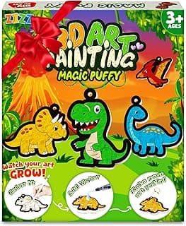 ZIZZ Aqua Puffs 3D Art Kit - Dinosaur Aqua Puffs Magic Painting Kit, Mess-Free Paint by Number Craft for Kids, DIY Art Craft Activity, Birthday Christmas Easter Gifts for Boys Girls Ages 4 5 6 7 8 9
