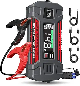 LOKITHOR J402 Jump Starter 3000A 12V 24000Amh Portable Lithium Car Battery Booster Pack for Upto 9.0L Gas and 7.0L Diesel Engines, Jump Box and Jumper Cables, 100W Fast Charging, Smart Digital Screen