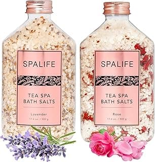 Effervescent Rose & Lavender Bath Salts for Women Relaxing | All Natural Aromatherapy Dead Sea Salt Bath Soak Duo | Real Flower Petals for Relaxing Mineral Baths | 2-Pack (35.2 oz)