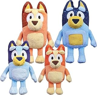 Bluey Heeler Family Stuffed Animal Set of 4, 7-8”, Soft, Bingo, Bandit, and Chilli Plush Figure Toys, Cuddly Plush Toys for Kids Ages 3+