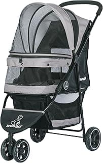 ROODO Escort 3 Wheel Dog Cat Pet Stroller for Small/Medium Dogs Cats Best Lightweight Foldable Portable Compact Jogger All Terrain Travel Pet Gear System Puppy Doggie Bunny Kitty Stroller(Grey)