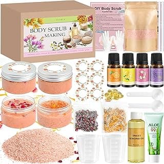 JUYRLE Body Scrub Making Kit- DIY Pink Salt Body Scrub Kit with Almond Oil, Essential Oils, Moisturizing and Exfoliating Dry Skin Hand Foot DIY Organic SPA Kit Gifts For Women & Men