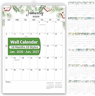 Wall Calendar 2026, Monthly Wall Calendar 2026-2027, JAN 2026 - JUN 2027, 2026 Hanging Calendar with Twin-Wire Binding + Hanging Hook + Julian Dates, 2026 Large Calendar for Organizing Minimalist Leaves 12"x17" Vertical