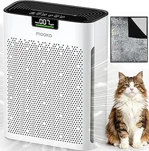 Air Purifier for Home Bedroom Large Room 2200 Ft², MOOKA H13 HEPA Air Cleaner with Washable Pre-filter, Air Quality Monitor, Air Purifiers for Pets Hair Smoke Dust Pollen, Auto Mode, KJ190 White