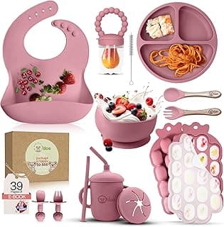 O'doe Baby Weaning Set – 15 Pcs Silicone Baby Feeding Set with Suction Plate, Bowl, Bib, Sippy Cup, Fruit Feeder & Freezer Tray – Baby Plates and Bowls Set for 3M+ | BPA-Free Baby Dishes & Utensils