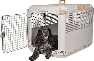 SportPet Designs Collapsible Medium Pet Travel Carrier (Tan), Hard-Sided Kennel for Medium Dogs, Puppies, Cats, Kittens, Animals up to 50lbs, Washable Home & Outdoor Pet Crate, 30.6"L x 22"W x 23.25"H