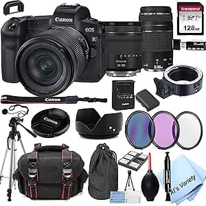 Alfts Variety Canon int. EOS R Mirrorless Digital Camera with 24 105mm f 4 7.1 Lens Bundle 75 300mm F 4 5.6 III Lens 128GB Memory Case Filters Tripod (26pc Bundle)