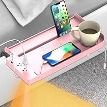 Hiree Bedside Shelf for Dorm Bunk Bed with USB Charging Port and 2 AC Outlets, Bed Side Table Tray Organizer, College Dorm Essential, Clip On Bedside Tray, Cool Teen Girls Trendy Stuff (Pink)