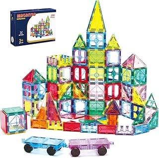 Ryoichi 138PCS Magnetic Building Tiles Set with 2 Cars, STEM Educational Construction Blocks & Montessori Learning Toys for Kids Ages 3-9+ Years