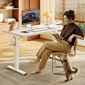 FLEXISPOT EN1 One-Piece Standing Desk with 1-Inch Thick Seamless Desktop, 48"x30" Electric Height Adjustable Desk for Home Office, Multi-Monitor Setups & Easy Assembly, White