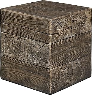 Ball & Cast Faux Wood Stump Stool, MgO Concrete End Side Table, Square Accent Stool for Indoor Outdoor Garden, Magic Grey