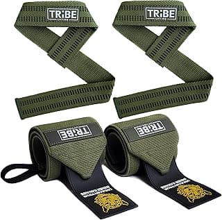 Tribe Lifting Heavy Duty Wrist Wraps & Lifting Straps for Weightlifting - Wrist Straps for Weightlifting Men with Silicone Grip & Padding - Gym Wrist Wraps and Lifting Straps