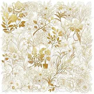 50Pcs Gold Foil Line Art Flower Stickers, Waterproof PET Vintage Floral Stickers for Journal Scrapbooking,Aestheti Gold Foil Botanical Decals for Water Bottles Laptops, Craft Enthusiasts