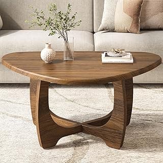 Coffee Table for Living Room - Mid Century Modern Coffee Tables with Triangle Top, Unique Small Round Coffee Table, Wood Oval Tea Table with Solid Legs for Bedroom, 35.8"x 22.5" x 16.2" Walnut