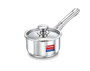 Prestige Platina Induction Base Stainless Steel Sauce Pan, 200mm/3 litres, Metallic Steel