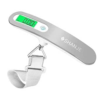 SHANJE Luggage Travel Scale for LCC, Digital Scale, Weighs up to 110.2 lbs (50 kg), Portable Digital Scale, Stainless Finish, Hanging Luggage Check, Perfect Scale for Travel, Outdoor, Home, Convenient, Lightweight, with Tare Function (Silver)