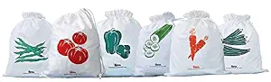 Arka Home Products 100% Cotton Vegetable Drawstring Storage Fridge Bags Eco-Friendly, Non-Toxic, Washable, Reusable (10 X 12 Inches,Off-White) - Set Of 6
