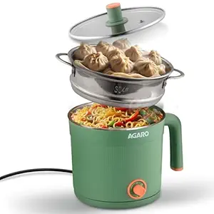AGARO Regency Multipurpose Kettle With Steamer, 1.2L Inner Pot, Double Layered Body, Variable Temperature Settings, Wide Mouth, Boiling, Steaming, Tea, Coffee, Egg, Vegetable Boiling, 600W, Sea Green