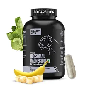 BeastLife Triple Liposomal Magnesium | 3-in-1 Formula with Magnesium Glycinate, Magnesium Oxide & Liposomal Magnesium Oxide | Maximum Absorption | Supports Sleep, Stress & Mood | Muscle, Bone & Nerve Health | 30 Capsules