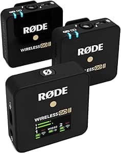 RØDE Wireless GO II Ultrakompaktes Kabelloses Zweikanal-Mikrofonsystem mit eingebauten Mikrofonen, integrierter Aufnahmefunktion und 200 m Reichweite für Filmemachen, Interviews, Schwarz