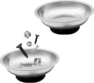 2 PCS Magnetic Parts Tray Set, Stainless Steel 3" Round Magnetic Bowl Trays for Mechanic's, Magnet Tool Parts Tray for Screws, Bolts, Nuts, Washers, Pins, Metal Parts