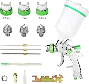 HVLP Lackierpistole Spritzpistole 1,4mm 1,7mm 2,0mm Düse, Profi Farbsprühsystem Spraypistole mit 600 ml Plastikbecher
