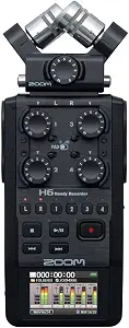 Zoom H6 All Black 6-Track Portable Recorder, Stereo Microphones, 4 XLR/TRS Inputs, Records to SD Card, USB Audio Interface, Battery Powered, Podcasting and Music