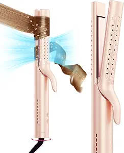 TYMO Airflow 2.0 Curling Iron Flat Iron - Hair Straightener and Curler 2 in 1, 1.25 Inch Curling Wand for Long Short Hair, Dual Voltage for Travel, 54 Million Ionic, Anti-Tangle, 5 Temps, Gold Blush