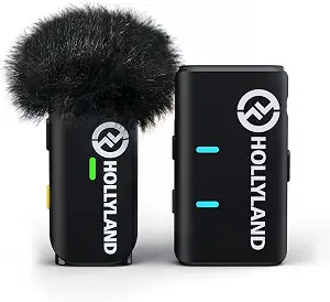 HollyView Lark M1 Wireless Lavalier Microphone (1TX+1RX, No Charging Case) Compatible with iPhone Android Camera, 650ft 8h Noise Reduction Lapel Mic for YouTube, Interview, Recording, Vlog, Black