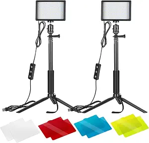 Neewer Dimmable 5600K USB LED Video Light with Pro Adjustable Tripod Stand and Color Filters, 2-Pack for Tabletop/Low-Angle Shooting, Zoom/Video Conference Lighting/Gaming/YouTube Video/Photography