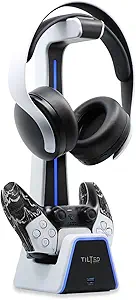 Tilted Nation Gaming Headset and Controller Stand | Premium PS5 Accessories (Clean Space with Charging Station) Headphone and Controller Holder for Desk, PlayStation 5, Xbox Game,