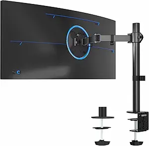 VIVO Single 13 to 38 inch Ultrawide Monitor Arm Desk Mount, Regular Screens up to 32 inches, 22 lbs capacity, Fully Adjustable Stand with C-Clamp and Grommet Base, Black, STAND-V001