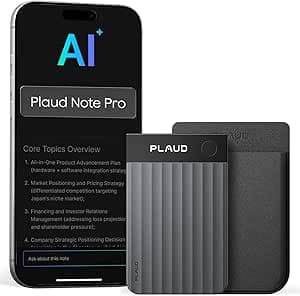 Plaud Note Pro AI Voice Recorder, Transcribe & Summarize with AI, App Control, Note Taker for Meetings & Calls, Supports 112 Languages, Ultra-Slim w/InstantView Display, Case Included, Black