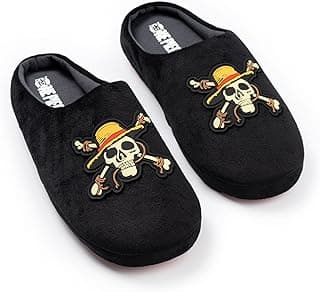 One Piece Black Logo Mule Slippers | Men's Indoor Footwear | Cartoon Character Design