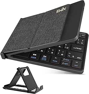 Ewin Foldable Bluetooth 5.1 Keyboard, Japanese Layout, Wireless, Quiet Input, JIS Layout, Thin, Foldable, Switch Between 3 Devices, Portable, For Computers, Includes Stand, Compatible with Laptops