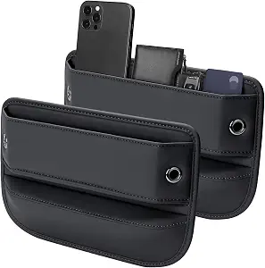 Premium Leather Car Seat Gap Filler Organizer (0.2”-1.2" Gaps), Clever Gifts for Car SUV Truck Owners (Black, 2 Pack)