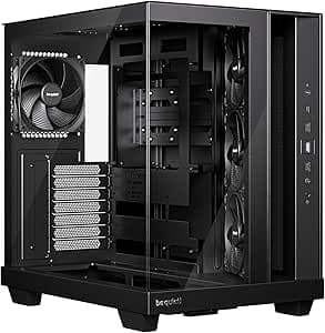 be quiet! Light Base 500 Black PC Case, Fully Glazed Front and Side Windows, Show Case, Dual Chamber Design, 4 Pure Wings 3 PWM Fans, No RGB, Rear Connection Design
