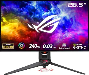 ASUS ROG Swift 27”1440P OLED DSC Gaming Monitor (PG27AQDM) - QHD (2560x1440), 240Hz, 0.03ms, G-SYNC Compatible, Anti-Glare Micro-Texture Coating, 99% DCI-P3, True 10-bit, DisplayPort,Black