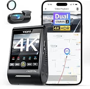 VIOFO A229 Pro 4K + 2K Dual STARVIS 2, HDR Vorne hinten Dashcam Auto, Sprachsteurung & 5GHz Wi-Fi Wlan Autokamera, Ultrapräzises GPS mit CPL Filter, Super Nachtsicht 2.0, Sprachausgabe, bis 512 GB Max