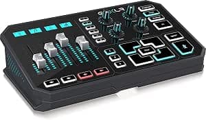 TC Helicon GoXLR Revolutionäre Online-Broadcasting-Plattform mit 4-Kanal-Mixer, Motorisierten Fadern, Soundboard und Voice-Effekten, Unterstützt Windows 7, 8, 10 & 11, Schwarz