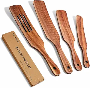 Spurtle Set, Natural Acacia Wooden Kitchen Utensils Set of 4, Wooden Spoons Utensils for Cooking, stirring, Mixing, Serving, spurtles kitchen tools as seen on tv for NonSick Cookware