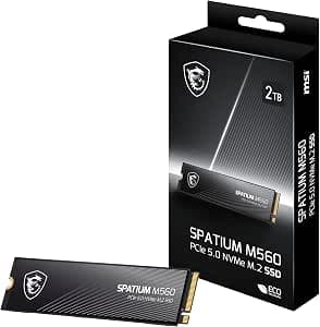 MSI SPATIUM M560 SSD 2TB - PCIe 5.0 NVMe M.2 Internal SSD, 10,300MB/s Read & 8,700MB/s Write, 3D NAND, Built-in Data Security, Center - 1200TBW