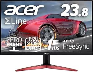 Acer ゲーミングモニター SigmaLine KG241YAbmiix 23.8インチ VA 非光沢 フルHD 75Hz 1ms (VRB) PC/PS4/Switch向き HDMI ミニD-Sub 15 広視野角178° スピーカー内蔵 VESAマウント対応 チルト フレームレスデザイン フリッカーレス ブルーライト軽減