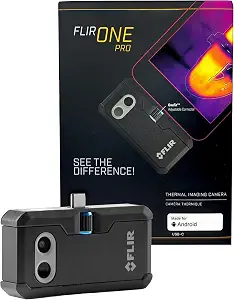 Flir One Pro - Thermal Imaging Camera for Android Smartphones (USB-C), 480x360 Super Resolution (160x120 Native IR) | Samsung/Pixel USB-C, 160x120 native IR, MSX, VividIR, jobsite tough, case, USB cable